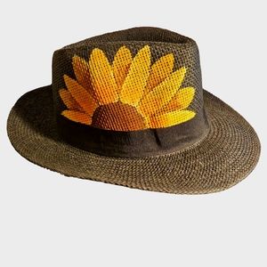 Hand Painted Sunflower Fedora Hat Black